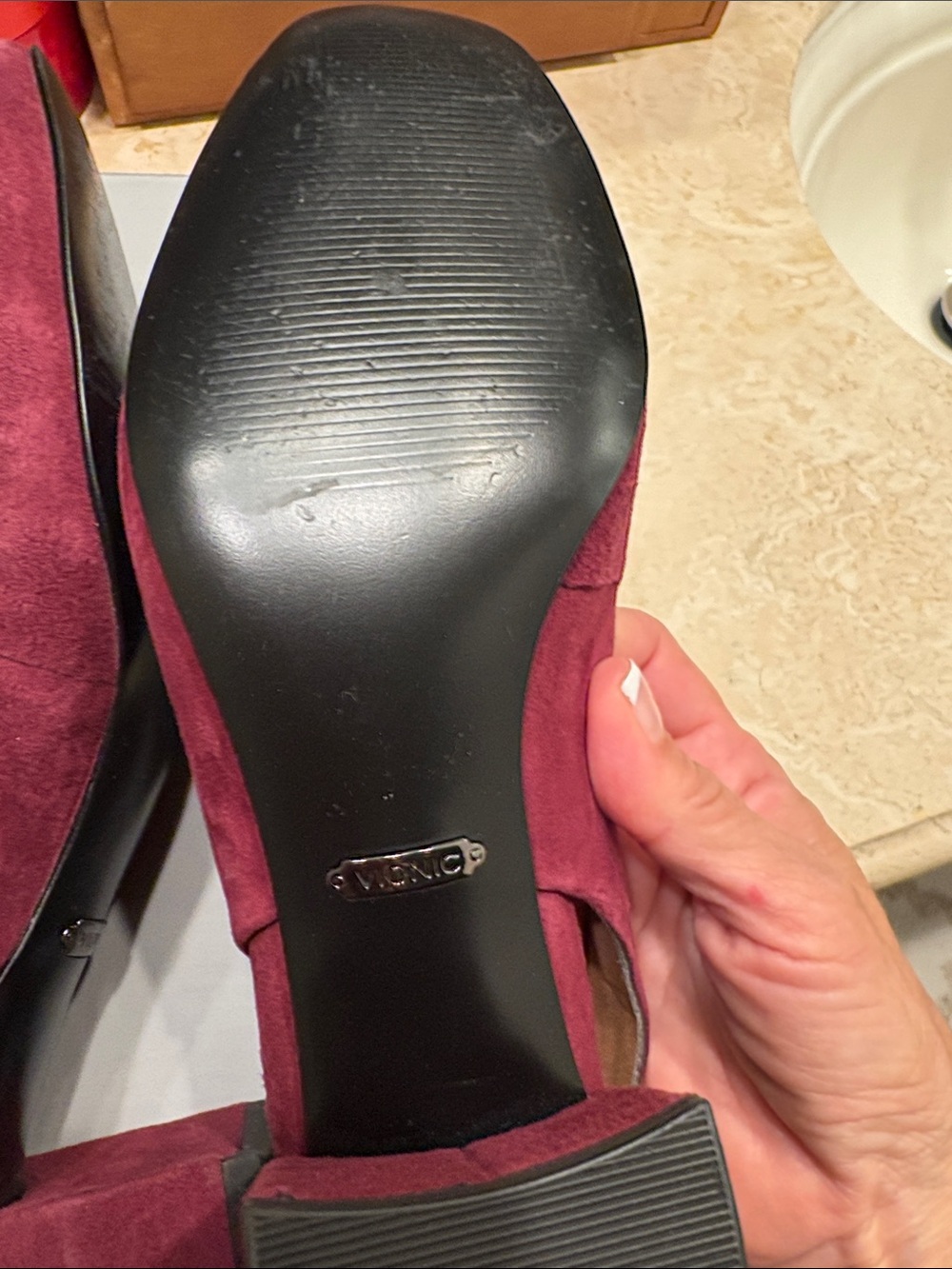 Vionic Burgundy Suede Slingback Mules - Picture 7 of 8